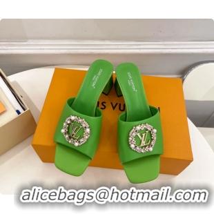 Top Design Louis Vuitton LV Mare Heeled Slides Sandals Green Calfskin Leather 60MM 6061411