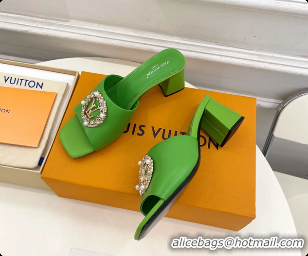 Top Design Louis Vuitton LV Mare Heeled Slides Sandals Green Calfskin Leather 60MM 6061411