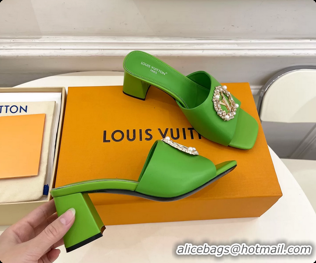 Top Design Louis Vuitton LV Mare Heeled Slides Sandals Green Calfskin Leather 60MM 6061411