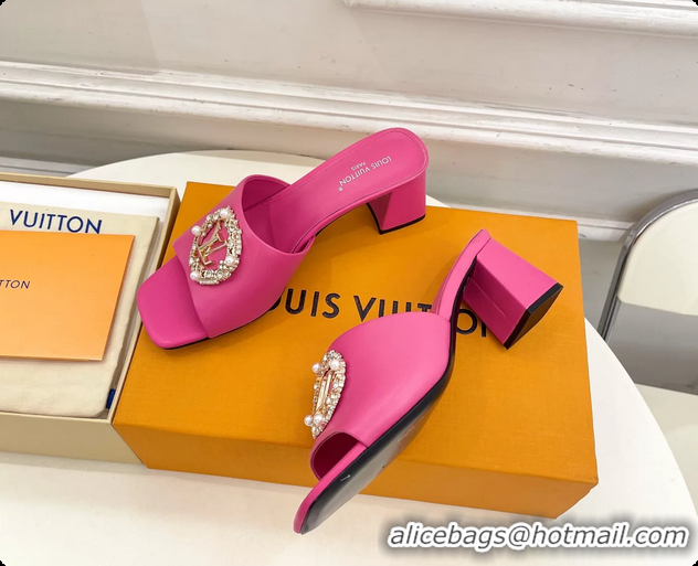 Unique Style Louis Vuitton LV Mare Heeled Slides Sandals Fuchsia Calfskin Leather 60MM 6061411