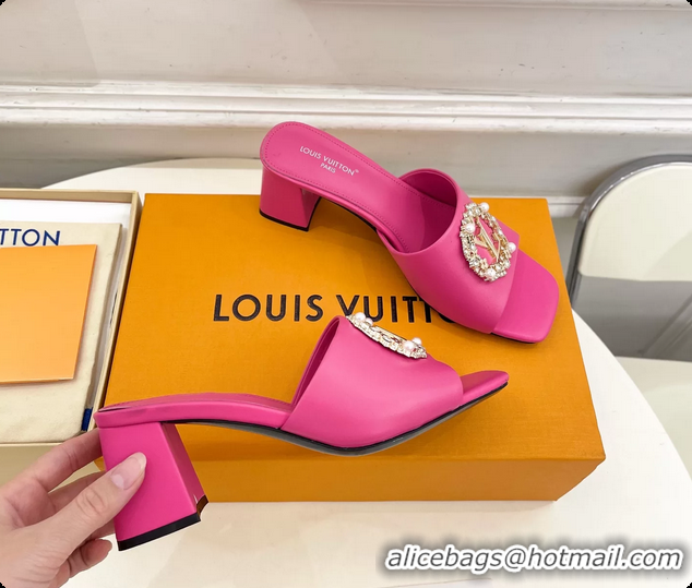 Unique Style Louis Vuitton LV Mare Heeled Slides Sandals Fuchsia Calfskin Leather 60MM 6061411