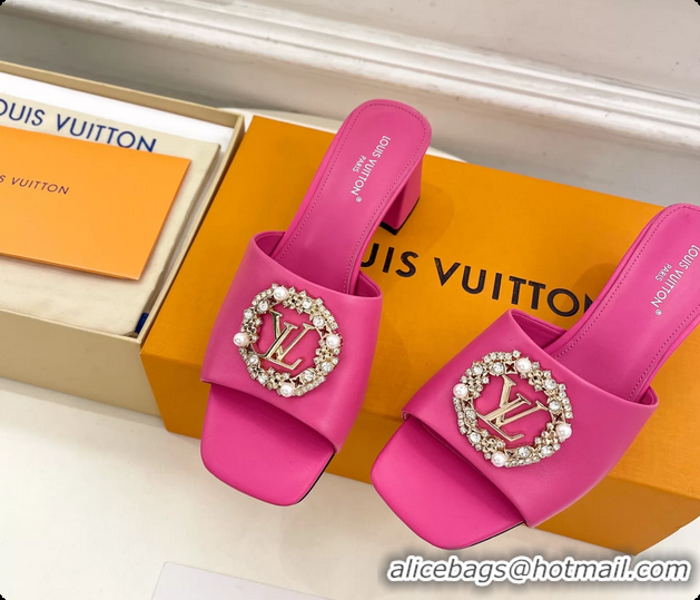 Unique Style Louis Vuitton LV Mare Heeled Slides Sandals Fuchsia Calfskin Leather 60MM 6061411