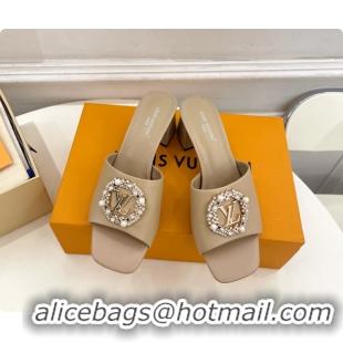 Most Popular Louis Vuitton LV Mare Heeled Slides Sandals Beige Calfskin Leather 60MM 6061411
