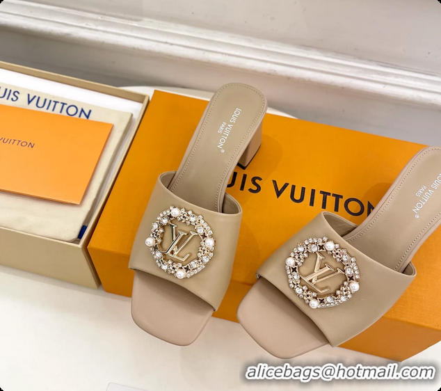 Most Popular Louis Vuitton LV Mare Heeled Slides Sandals Beige Calfskin Leather 60MM 6061411