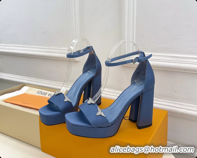 Charming Louis Vuitton Swing Platform Sandals Blue Satin 110MM 6061412