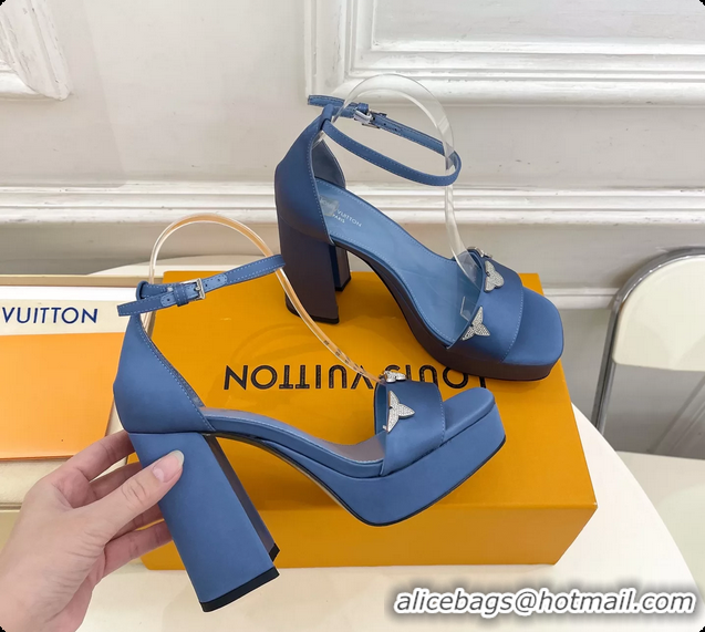 Charming Louis Vuitton Swing Platform Sandals Blue Satin 110MM 6061412