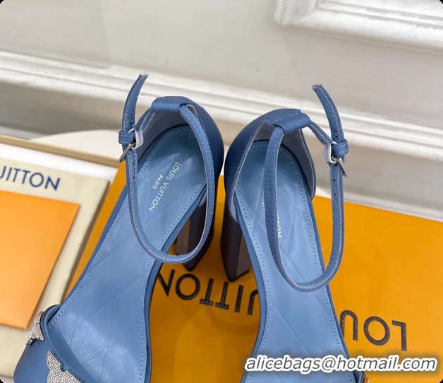 Charming Louis Vuitton Swing Platform Sandals Blue Satin 110MM 6061412