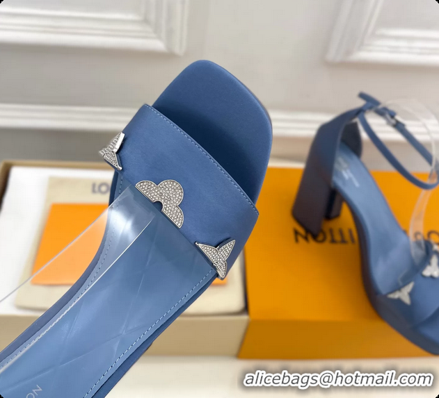Charming Louis Vuitton Swing Platform Sandals Blue Satin 110MM 6061412