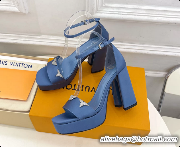 Charming Louis Vuitton Swing Platform Sandals Blue Satin 110MM 6061412