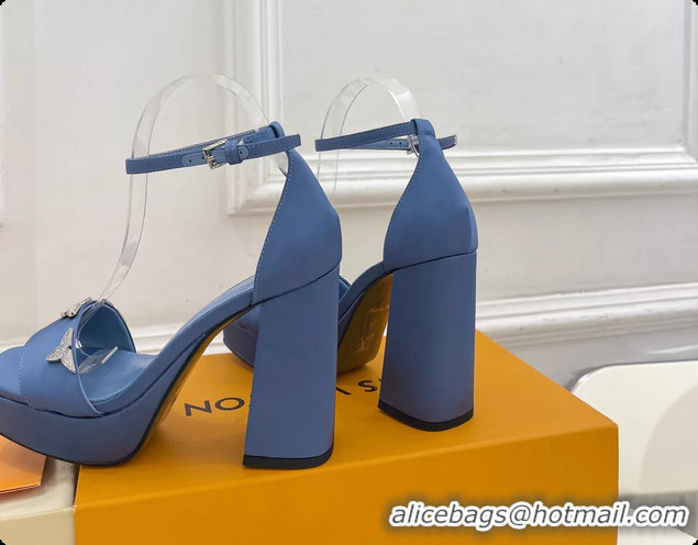 Charming Louis Vuitton Swing Platform Sandals Blue Satin 110MM 6061412
