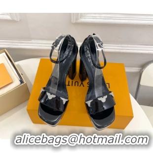 Hot Style Louis Vuitton Swing Platform Sandals Black Patent Calfskin Leather 110MM 6061412