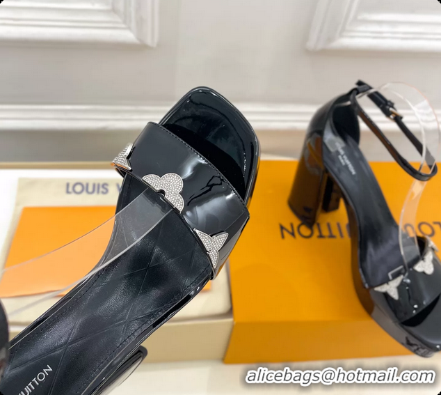 Hot Style Louis Vuitton Swing Platform Sandals Black Patent Calfskin Leather 110MM 6061412