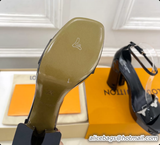 Hot Style Louis Vuitton Swing Platform Sandals Black Patent Calfskin Leather 110MM 6061412