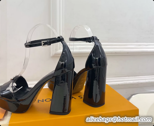 Hot Style Louis Vuitton Swing Platform Sandals Black Patent Calfskin Leather 110MM 6061412