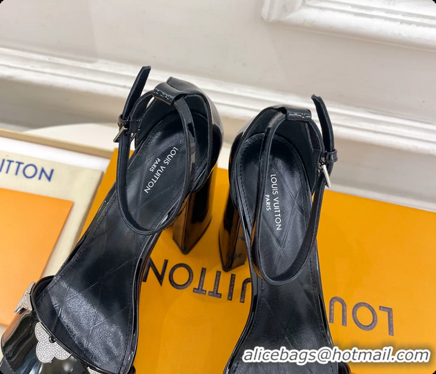 Hot Style Louis Vuitton Swing Platform Sandals Black Patent Calfskin Leather 110MM 6061412