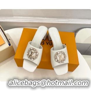 Sophisticated Louis Vuitton LV Mare Heeled Slides Sandals White Calfskin Leather 60MM 6061413