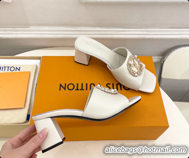 Sophisticated Louis Vuitton LV Mare Heeled Slides Sandals White Calfskin Leather 60MM 6061413