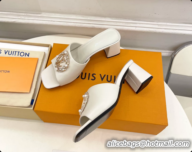 Sophisticated Louis Vuitton LV Mare Heeled Slides Sandals White Calfskin Leather 60MM 6061413