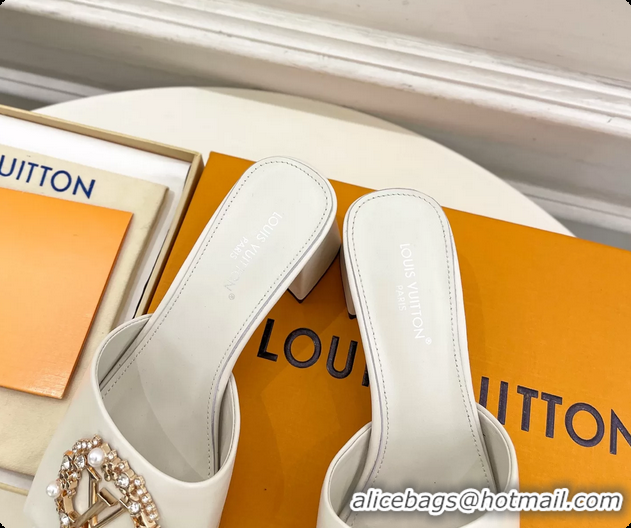 Sophisticated Louis Vuitton LV Mare Heeled Slides Sandals White Calfskin Leather 60MM 6061413