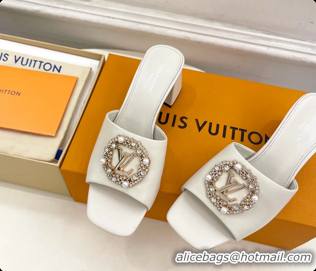Sophisticated Louis Vuitton LV Mare Heeled Slides Sandals White Calfskin Leather 60MM 6061413