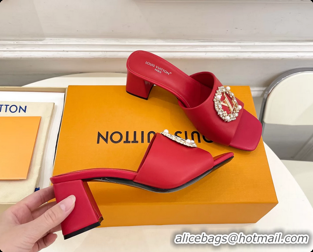 Perfect Louis Vuitton LV Mare Heeled Slides Sandals Red Calfskin Leather 60MM 6061413