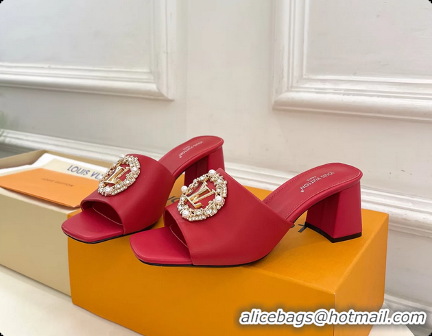 Perfect Louis Vuitton LV Mare Heeled Slides Sandals Red Calfskin Leather 60MM 6061413