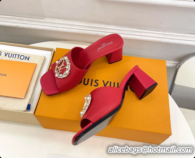 Perfect Louis Vuitton LV Mare Heeled Slides Sandals Red Calfskin Leather 60MM 6061413