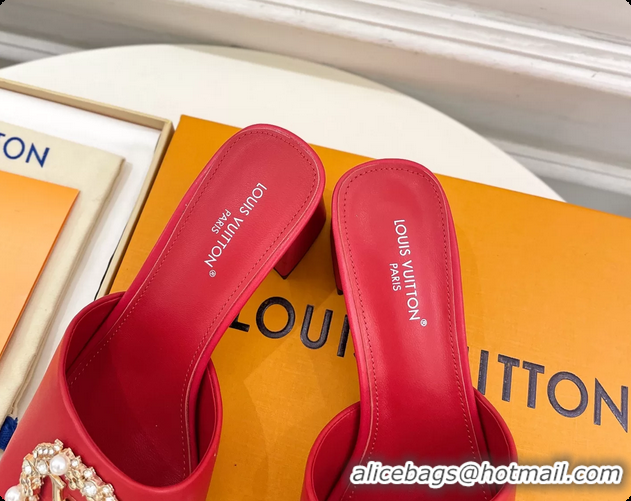 Perfect Louis Vuitton LV Mare Heeled Slides Sandals Red Calfskin Leather 60MM 6061413