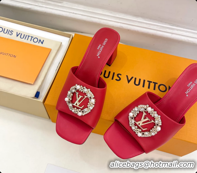 Perfect Louis Vuitton LV Mare Heeled Slides Sandals Red Calfskin Leather 60MM 6061413