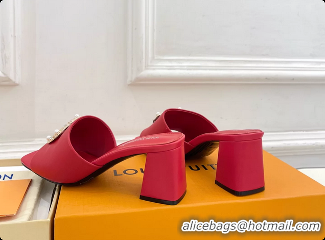 Perfect Louis Vuitton LV Mare Heeled Slides Sandals Red Calfskin Leather 60MM 6061413
