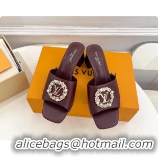 Unique Ladies Louis Vuitton LV Mare Heeled Slides Sandals Burgundy Calfskin Leather 60MM 6061413