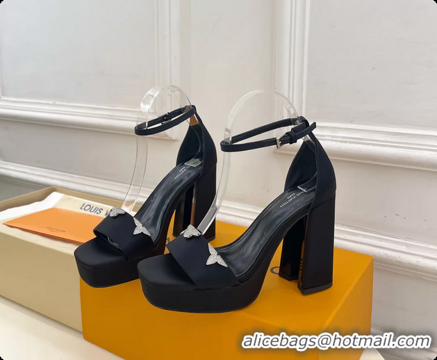 Trendy Design Louis Vuitton Swing Platform Sandals Black Satin 110MM 6061413
