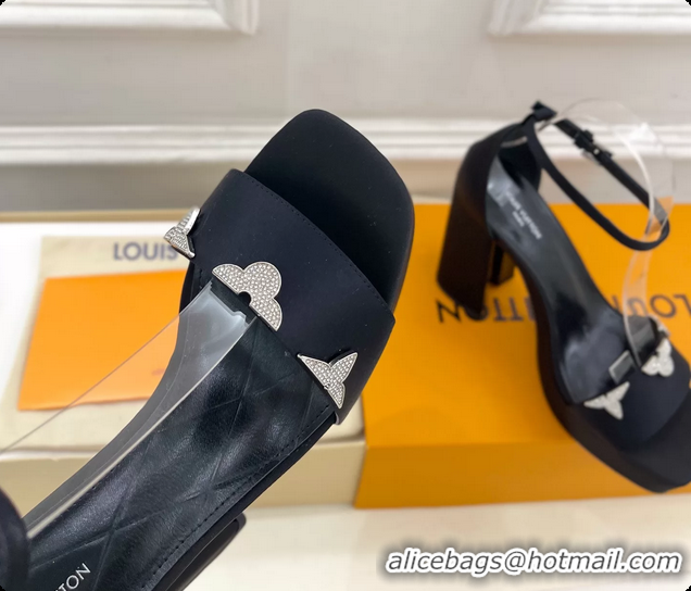 Trendy Design Louis Vuitton Swing Platform Sandals Black Satin 110MM 6061413