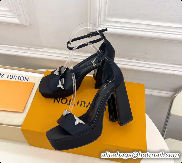 Trendy Design Louis Vuitton Swing Platform Sandals Black Satin 110MM 6061413