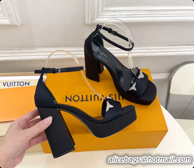 Trendy Design Louis Vuitton Swing Platform Sandals Black Satin 110MM 6061413