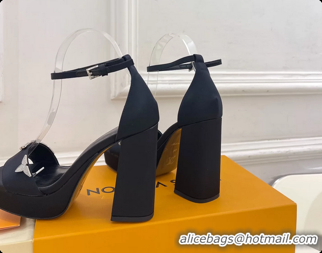 Trendy Design Louis Vuitton Swing Platform Sandals Black Satin 110MM 6061413