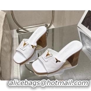 Duplicate Louis Vuitton LV Mare Heeled Mule Slides Sandals White Calf Leather 55MM 6061414