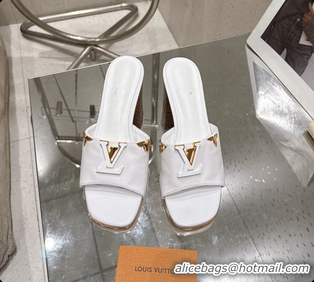 Duplicate Louis Vuitton LV Mare Heeled Mule Slides Sandals White Calf Leather 55MM 6061414