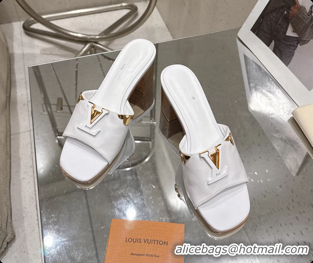 Duplicate Louis Vuitton LV Mare Heeled Mule Slides Sandals White Calf Leather 55MM 6061414