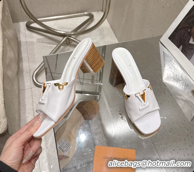 Duplicate Louis Vuitton LV Mare Heeled Mule Slides Sandals White Calf Leather 55MM 6061414