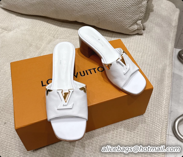 Duplicate Louis Vuitton LV Mare Heeled Mule Slides Sandals White Calf Leather 55MM 6061414