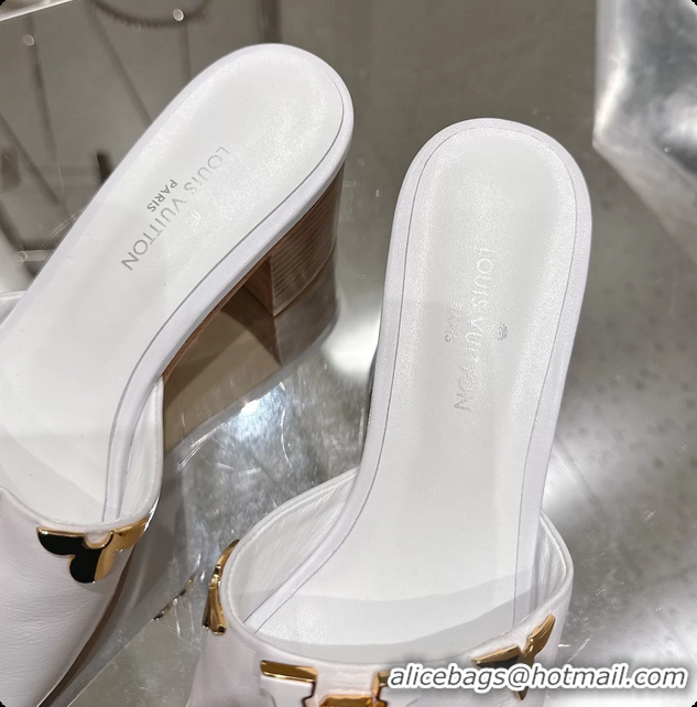 Duplicate Louis Vuitton LV Mare Heeled Mule Slides Sandals White Calf Leather 55MM 6061414