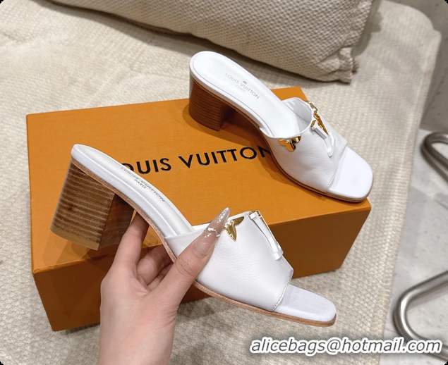 Duplicate Louis Vuitton LV Mare Heeled Mule Slides Sandals White Calf Leather 55MM 6061414