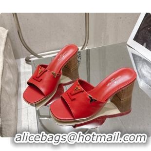 Buy Luxury Louis Vuitton LV Mare Heeled Mule Slides Sandals Red Calf Leather 55MM 6061414