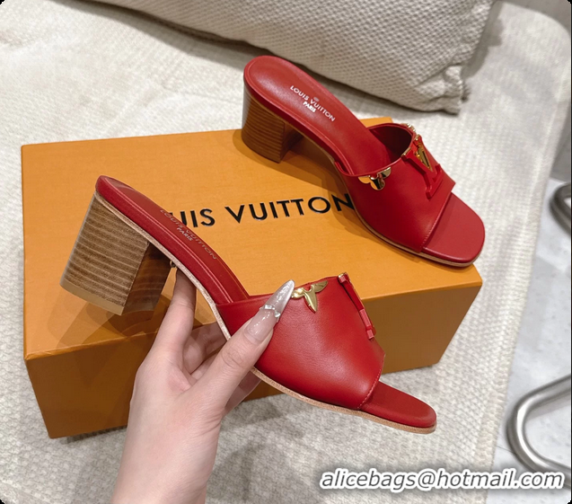 Buy Luxury Louis Vuitton LV Mare Heeled Mule Slides Sandals Red Calf Leather 55MM 6061414
