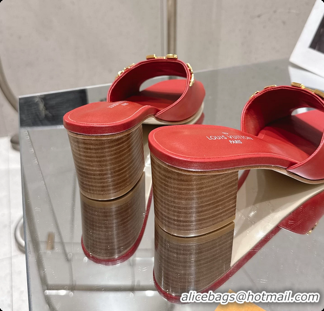 Buy Luxury Louis Vuitton LV Mare Heeled Mule Slides Sandals Red Calf Leather 55MM 6061414