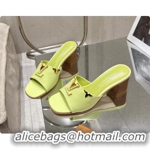 Grade Louis Vuitton LV Mare Heeled Mule Slides Sandals Light Green Calf Leather 55MM 6061414