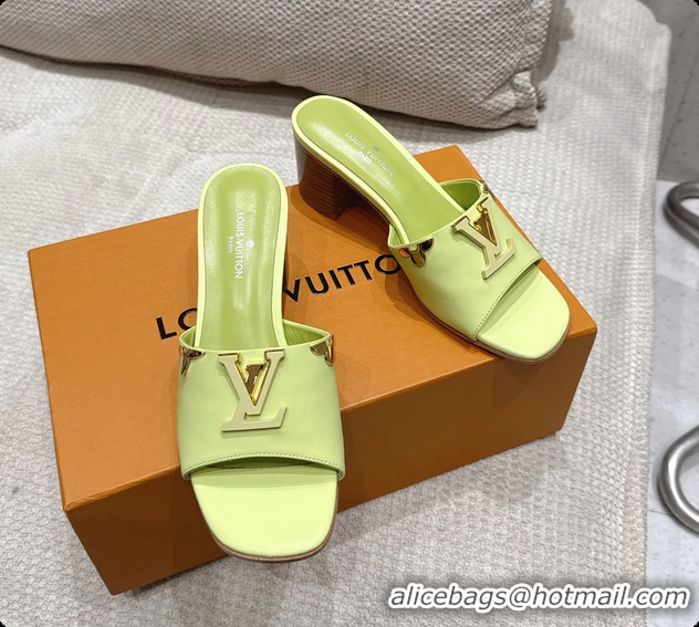 Grade Louis Vuitton LV Mare Heeled Mule Slides Sandals Light Green Calf Leather 55MM 6061414