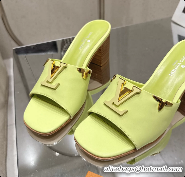 Grade Louis Vuitton LV Mare Heeled Mule Slides Sandals Light Green Calf Leather 55MM 6061414