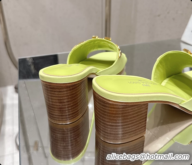 Grade Louis Vuitton LV Mare Heeled Mule Slides Sandals Light Green Calf Leather 55MM 6061414